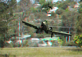 Military A 10 thunderbolt / Warthog making an Emergency landing in Suburb 3D Anaglyph